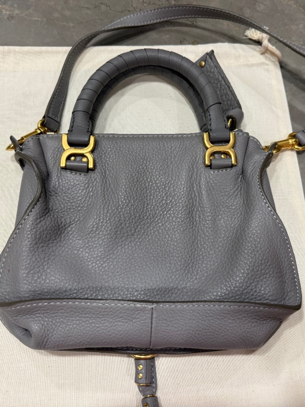Chloe Gray Mini Marcie Leather Top-Handle Crossbody with Gold Hardware - Picture 6 of 15